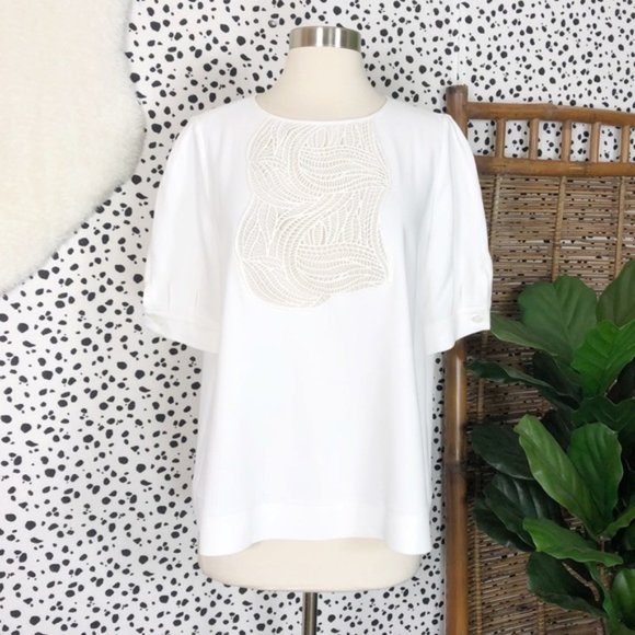Piazza Sempione Tops - Piazza Sempione | White Embroidered Bib Blouse Top